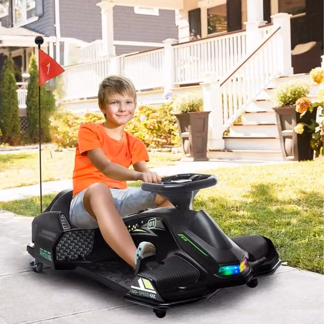 HOMCOM 12V Electric Go Kart for Kids with Music and LED Lights, Black