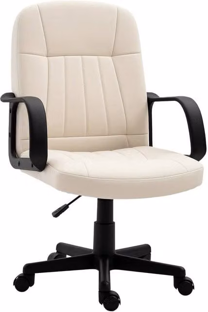VOGREX White PU Leather Mid-Back Swivel Office Chair for Home and Task Use – 1