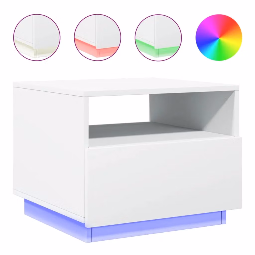 Berkfield Home Modern White Glossy Coffee Table with LED Lights W: 50 cm, D: 49 cm, H: 40 cm – 2
