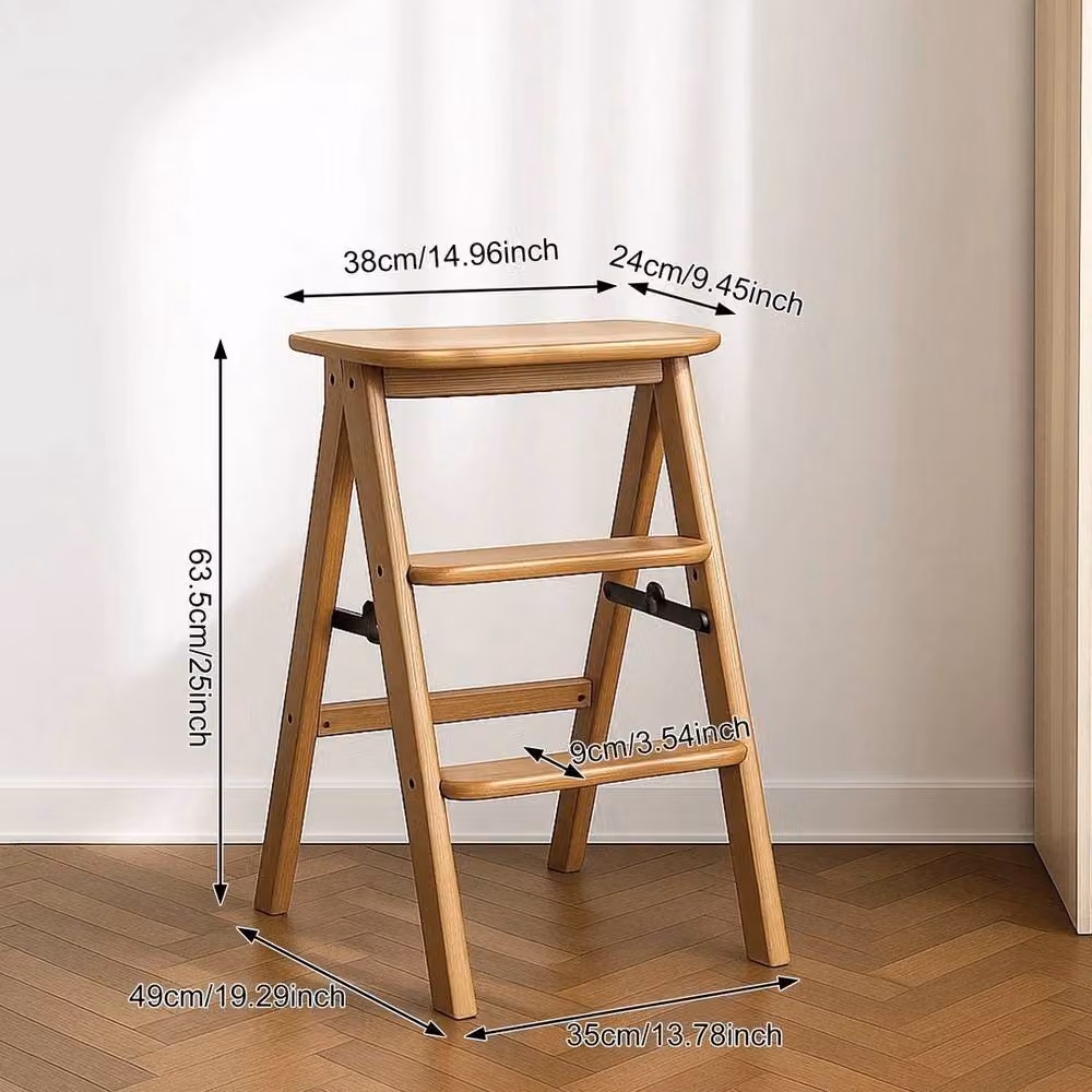 Havendro 3-Tier Foldable Bamboo Step Stool in Brown, H 63.5 cm x W 35 cm x D 35 cm – 2