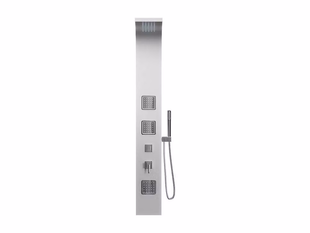 Vente-unique TYRA Hydromassage Shower Column with Rain and Massage Functions, Silver, W/D/H: 20 x 20 x 150 cm – 2