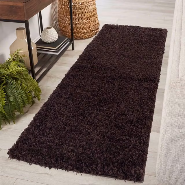 Desire Rugs Plain Brown Fluffy Shaggy Area Rug, W/D: 60 x 220 cm