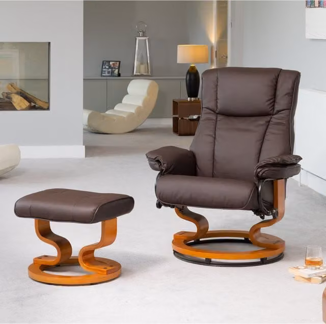 Artemis Home Calhoun Brown Synthetic Leather Swivel Relax Recliner with Massage and Heat