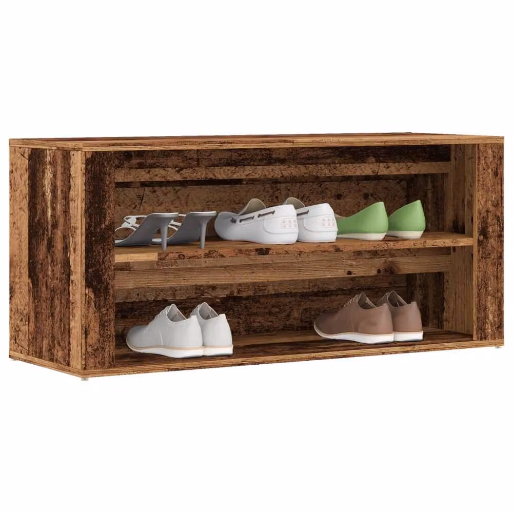 Berkfield Home Shoe Bench in Old Wood Brown, W/D/H: 100 x 35 x 45 cm – 2