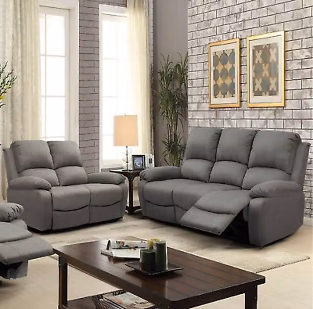 Comfy Living Ltd Luxury Fabric Reclining 3 Seater Sofa, 2 Seater Sofa and Armchair Set in Light Grey