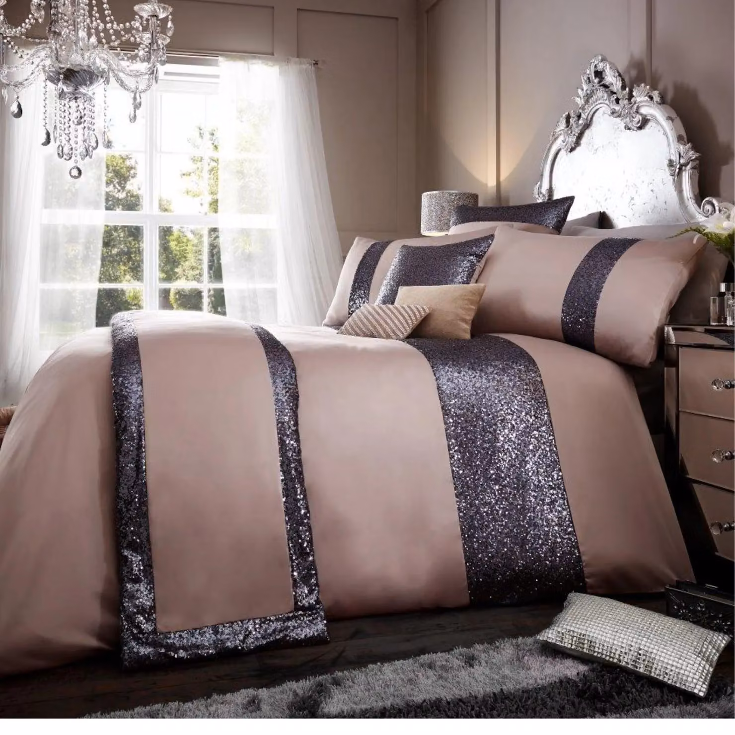 Smart Living Premium Polycotton Glamorous Dotted Duvet Cover and Pillowcases in Brown, W/D/H: 135 x 200 cm and 50 x 75 cm – 2
