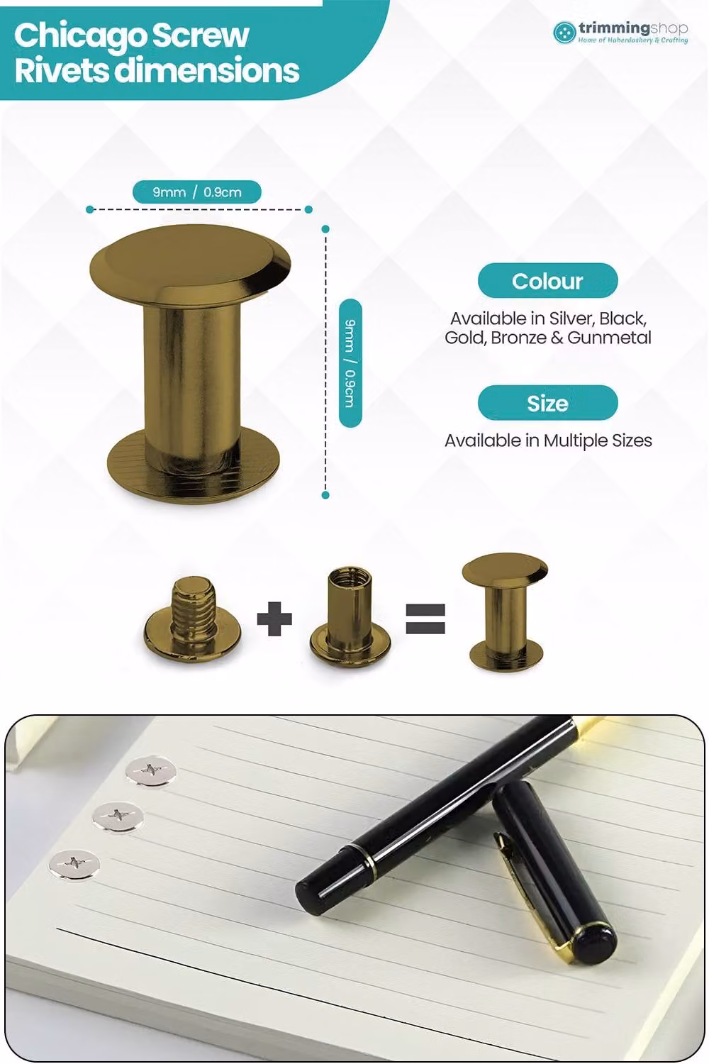 Neel Blue Bronze Brass Countersunk Chicago Screw Rivets, 10 Pieces, W/D/H: 9 x 9 x 9 mm – 2