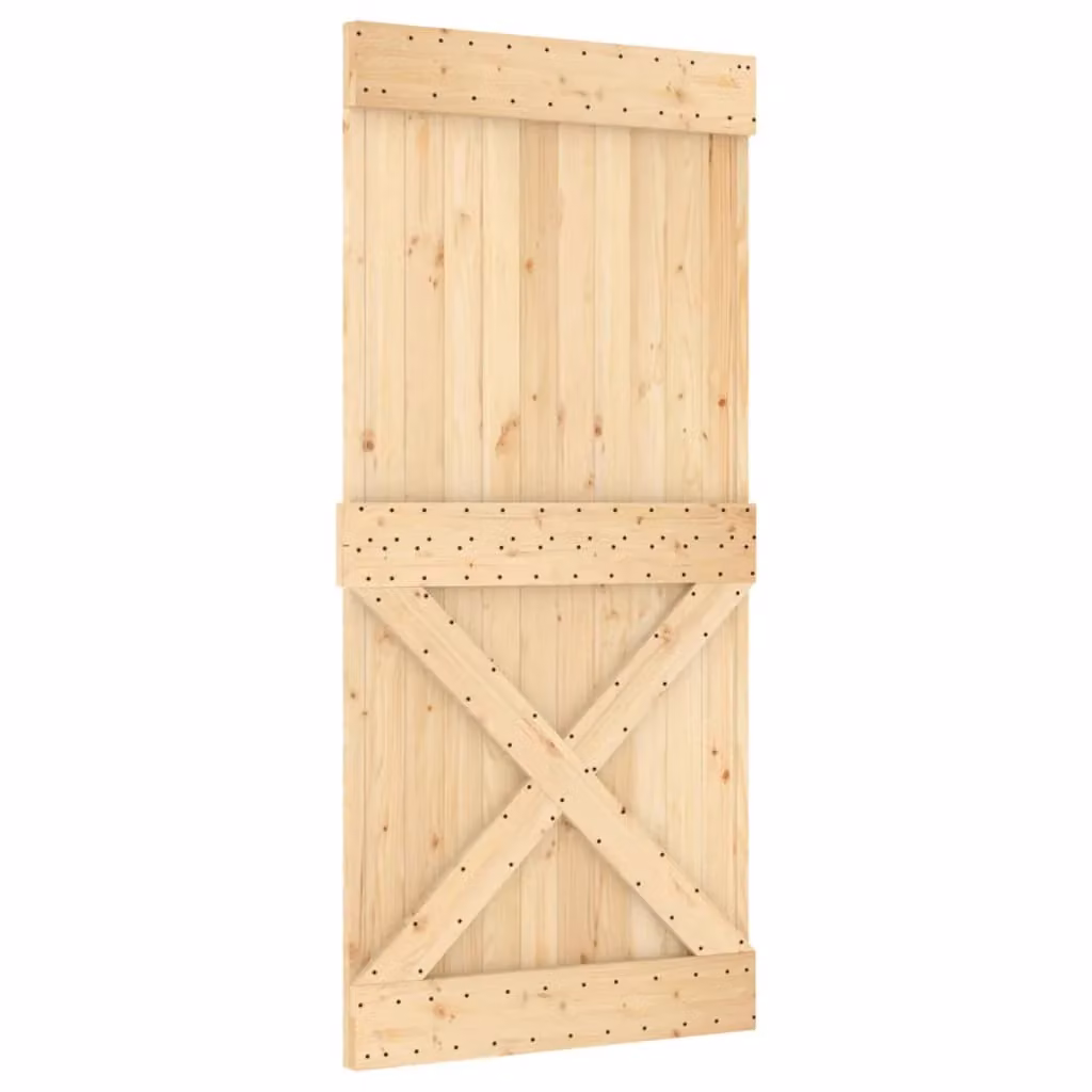 Berkfield Home Rustic Sliding Door with Hardware Set, Solid Wood Pine, Brown, W: 95 cm, H: 210 cm – 2