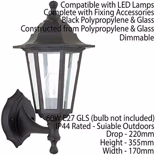 Loops Black IP44 Outdoor Wall Lantern with Transparent Glass Shade, Dimmable LED, E27, H: 35.5 cm, W: 17.0 cm, D: 22.0 cm – 2