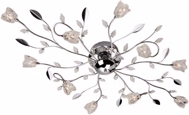 Firstlight Cindy 10 Light Flush Multi Arm Ceiling Light in Chrome with Transparent Glass and G4 Bulbs
