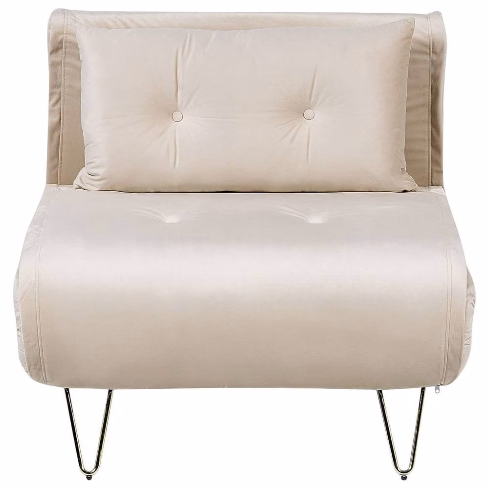 Wyld Haus Beige Velvet 1-Seater Sofa Bed with Gold Metal Legs – 2