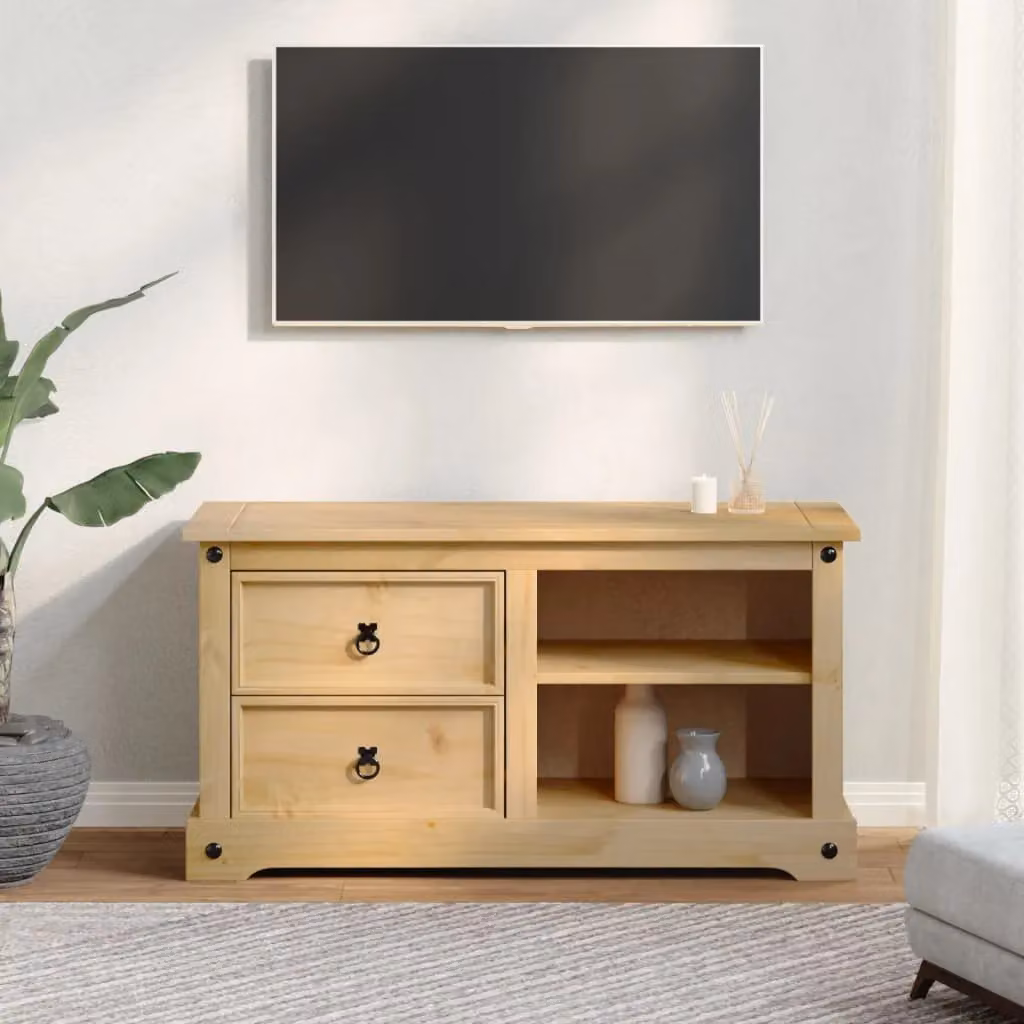 Berkfield Home Corona TV Cabinet in Brown Solid Pine Wood, W/D/H: 100 x 40 x 52 cm – 2