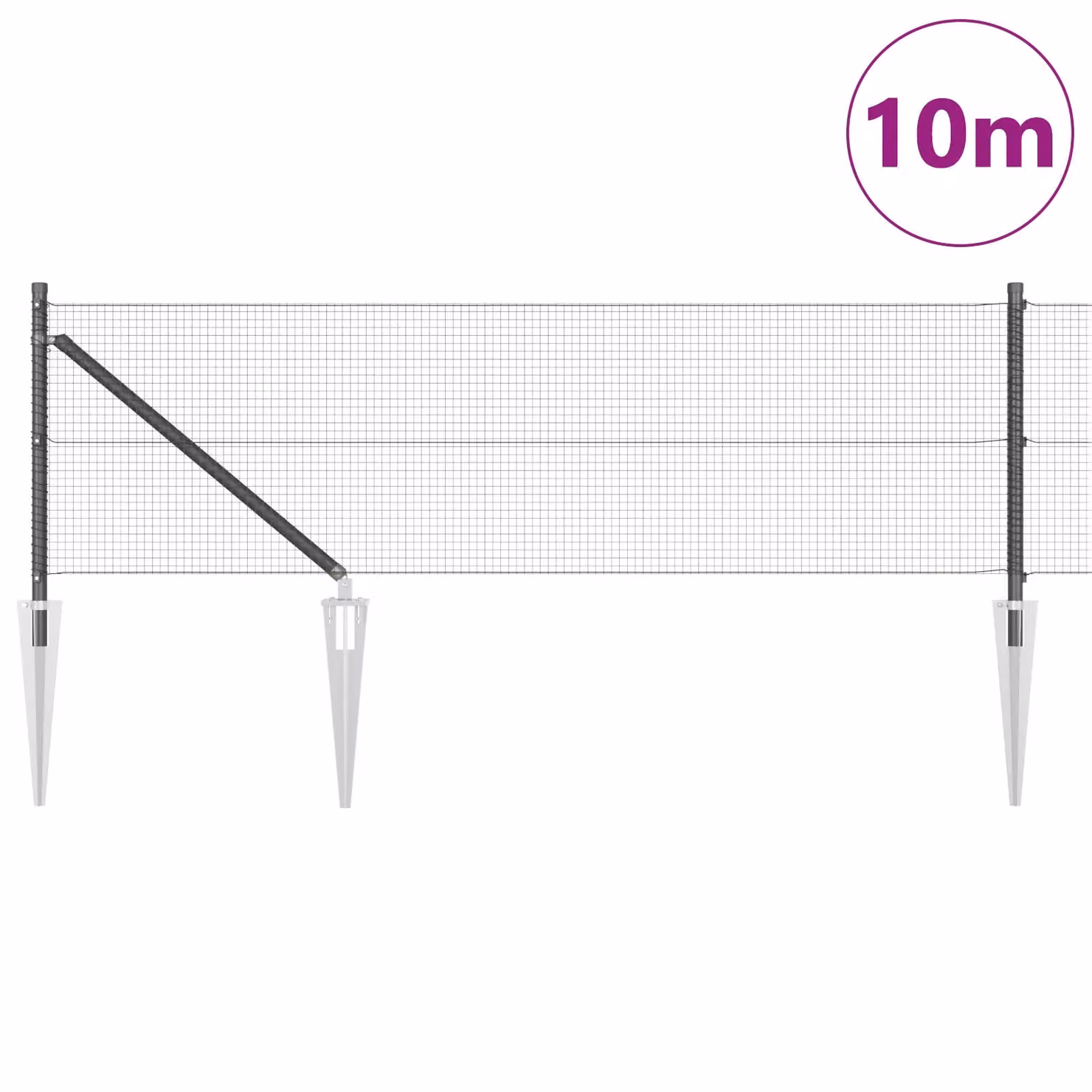 Berkfield Home Grey Steel Welded Wire Fence with 7 Spike Posts, 0.6 x 10 m – 3