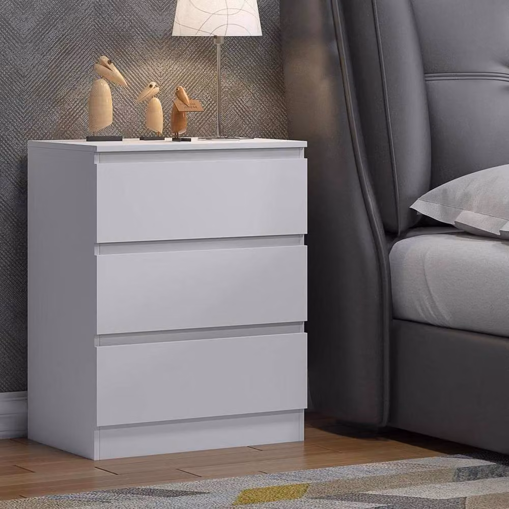 FORGEVIO 3 Drawer Matt White Bedside Table – 3