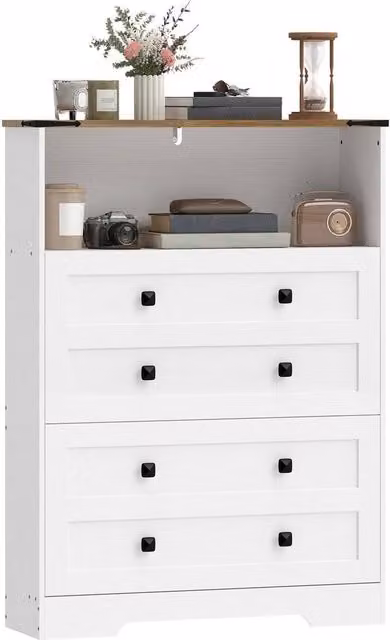 KORVIXA Country House Shoe Storage Cabinet in White with Glass Doors and Tilting Compartments, H 107.5 x W 80.0 x D 23.7 cm – 1
