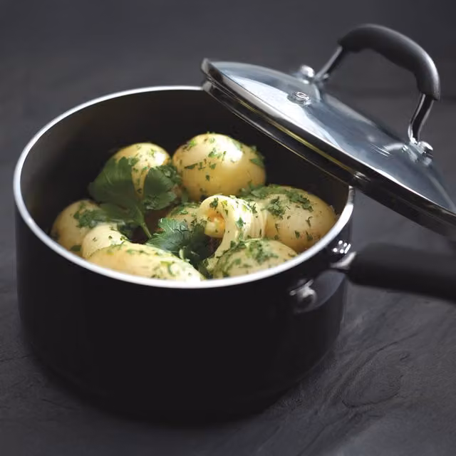 MasterClass Non-Stick Heavy Duty 18cm Saucepan with Glass Lid, Black