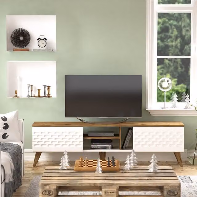 Eggea White Scandinavian Geometric TV Unit, Width: 180 cm