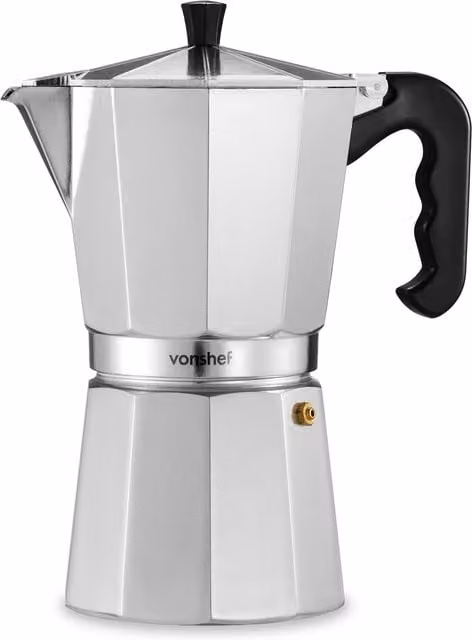 VonShef 12 Cup Italian Style Aluminium Espresso Stovetop Coffee Maker in Silver