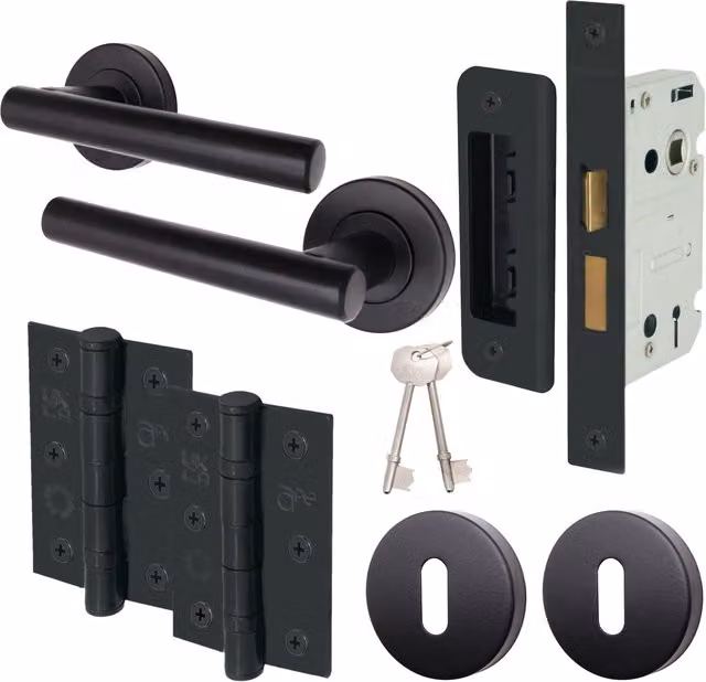 Olvera Lever Door Handle Sash Lock Set in Matt Black