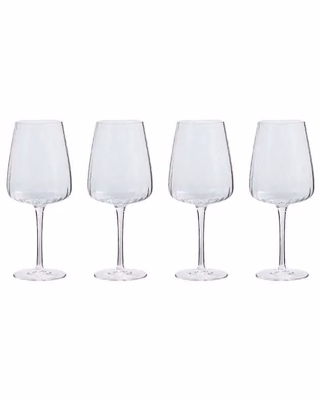 Dibor Set of 4 Ribbed Vintage Wine Glasses, Clear, 350ml – 2