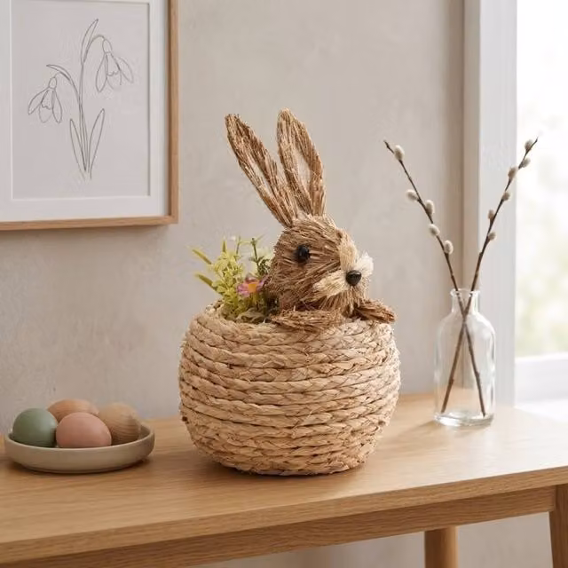 Garden Greatness Multicolour Springtime Straw Bunny Floral Decoration