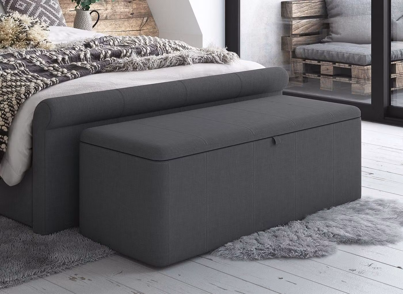 Dreams Lucia / Wilson Grey Velvet Upholstered Rectangular Blanket Box