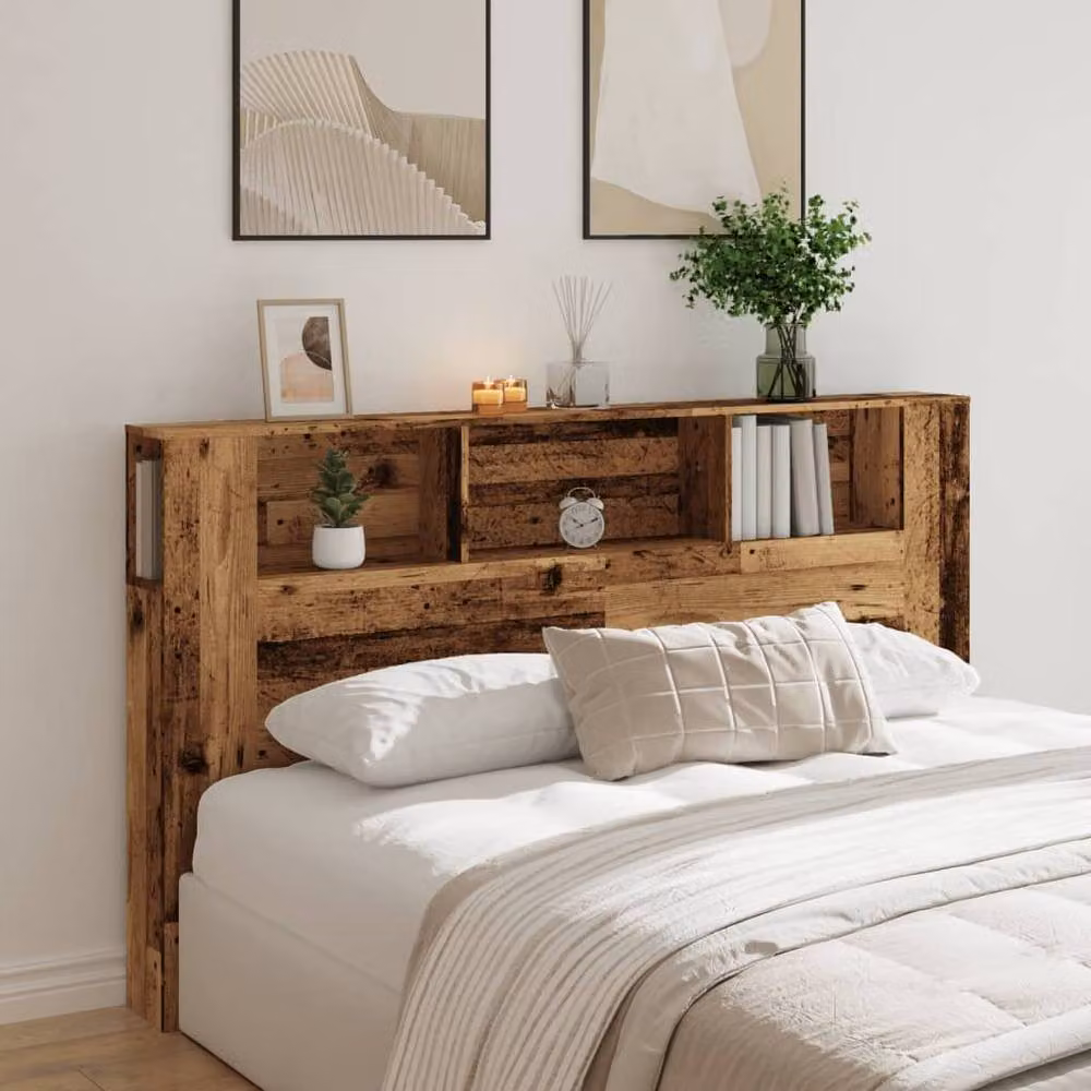 Berkfield Home Headboard Cabinet in Brown Old Wood, W: 180 cm, D: 18.5 cm, H: 102.5 cm – 3