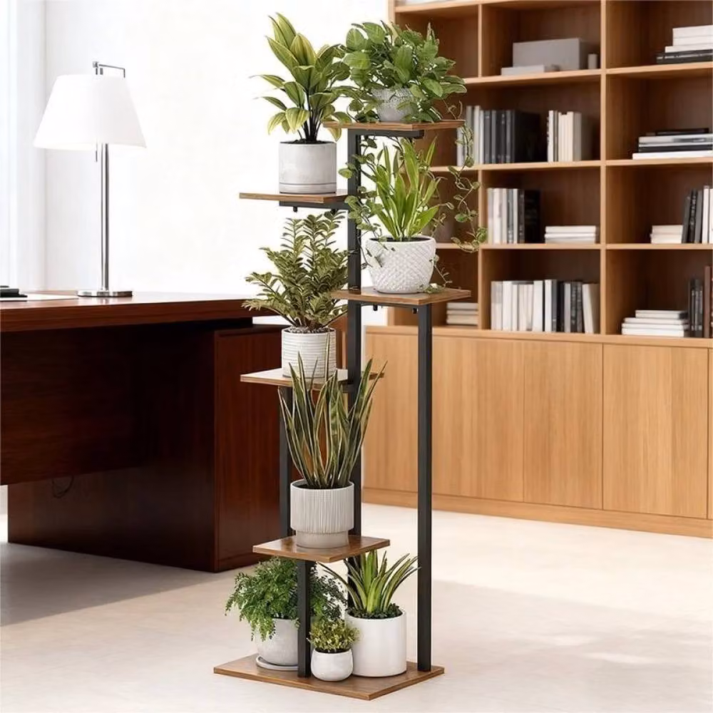 PAWNORA Vintage Metal and Wood Plant Stand in Black, H 118 cm x W 40 cm – 4