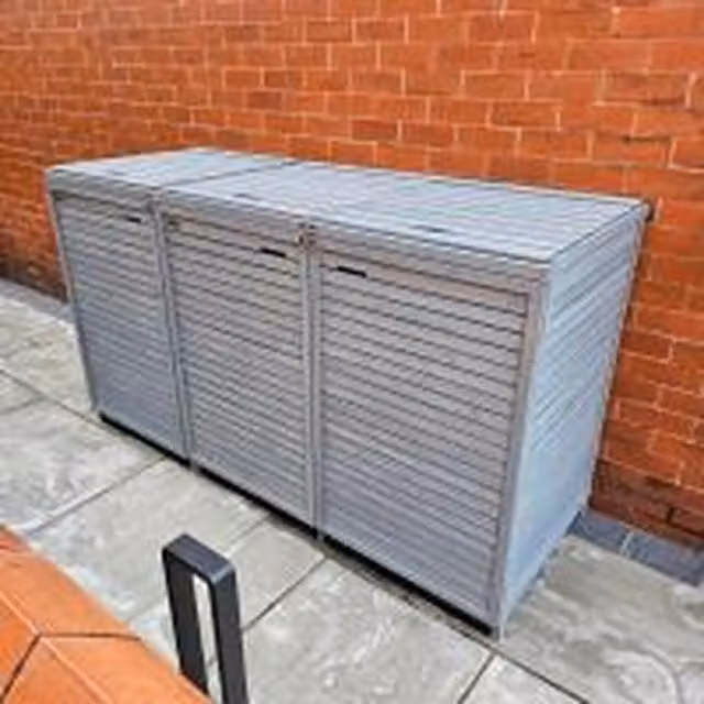 Samuel Alexander Large Wooden Triple Wheelie Bin Store for 3 Bins in Grey