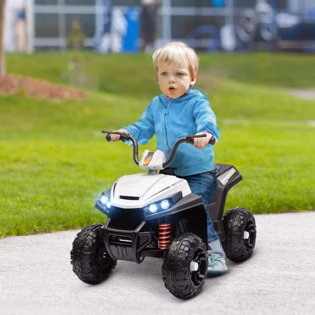 AIYAPLAY 12V Kids Electric Quad Bike with Spring Suspension and Light and Sound Effects, White