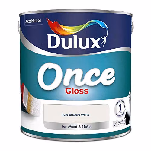 Dulux Once High Gloss Paint for Wood and Metal, Pure Brilliant White, 2.5 l – 2