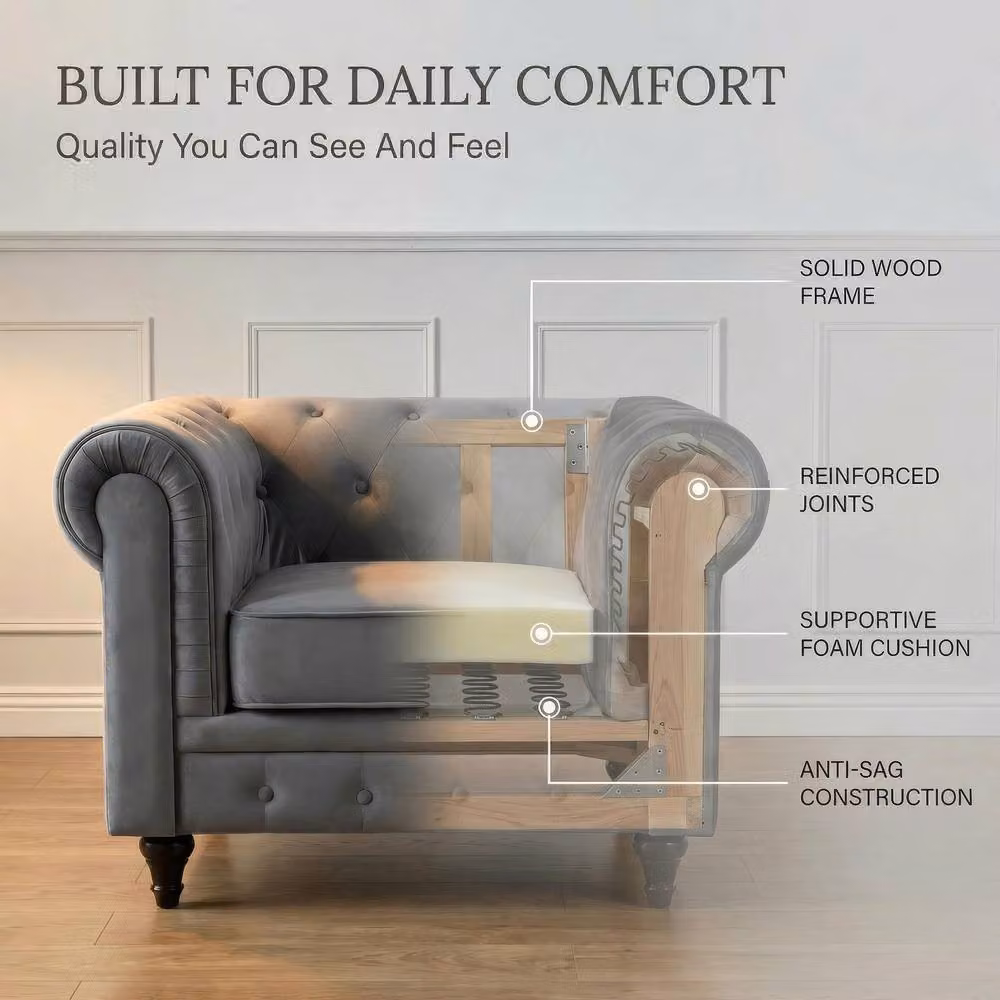 Bravich LTD Chesterfield 2 Seater Velvet Sofa in Grey – 3