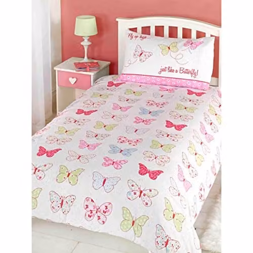 Rapport Home Fly Up High Butterfly Duvet Cover and Pillowcase Set, White, W/H: 200 x 200 cm and 50 x 75 cm