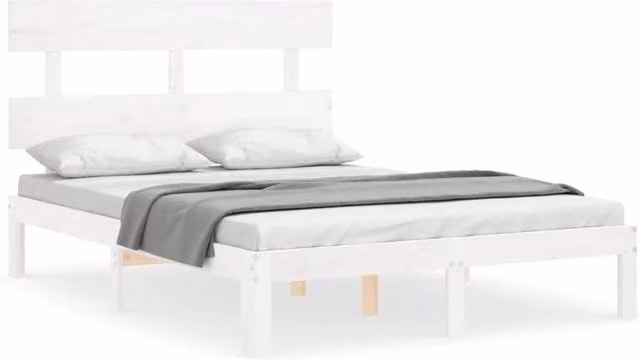 Berkfield Home Solid Wood Small Double Bed Frame with Headboard in White