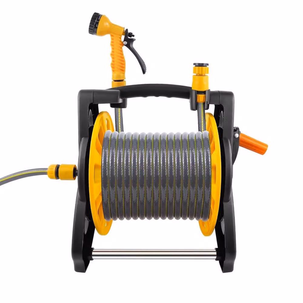 FLAVORA Heavy Duty Garden Hose Reel with 25m Hose in Yellow – 4