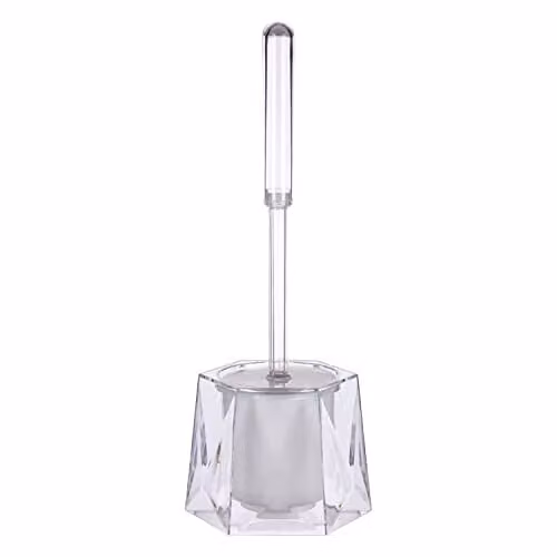 Orsina Clear and White Acrylic Freestanding Toilet Brush and Toilet Roll Holder Set, H 37 x W 13 x D 15 cm – 1