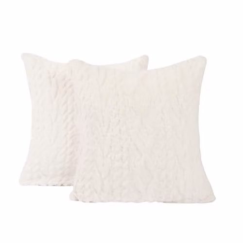 OHS Set of 2 Cable Knit and Sherpa Square Cushion Covers, Cream, W/D/H: 45 x 45 x 45 cm