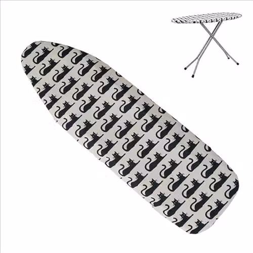 Orsina Cat Pattern Ironing Board Cover in Black, White and Grey with Cotton Fabric – 1