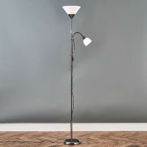 ValueLights Moz Mother and Child Uplighter Floor Lamp in Black and Chrome with LED Bulbs – 2