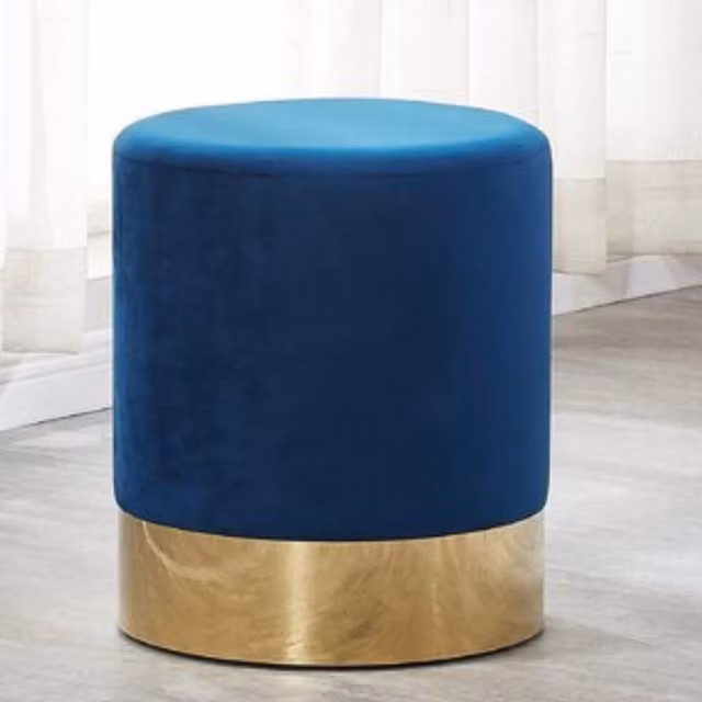 Life Interiors Darlington Modern Round Velvet Pouffe Single - Blue