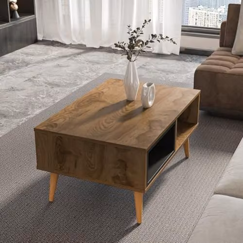 DECOROTIKA Oberon Rectangular Design Coffee Table in Black and Brown with Solid Wood Legs, W: 90 cm, D: 60 cm, H: 43 cm – 4