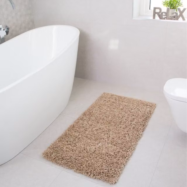The Rug House Soft Value Deep Shaggy Pile Rug in Beige, W: 80 cm, D: 50 cm