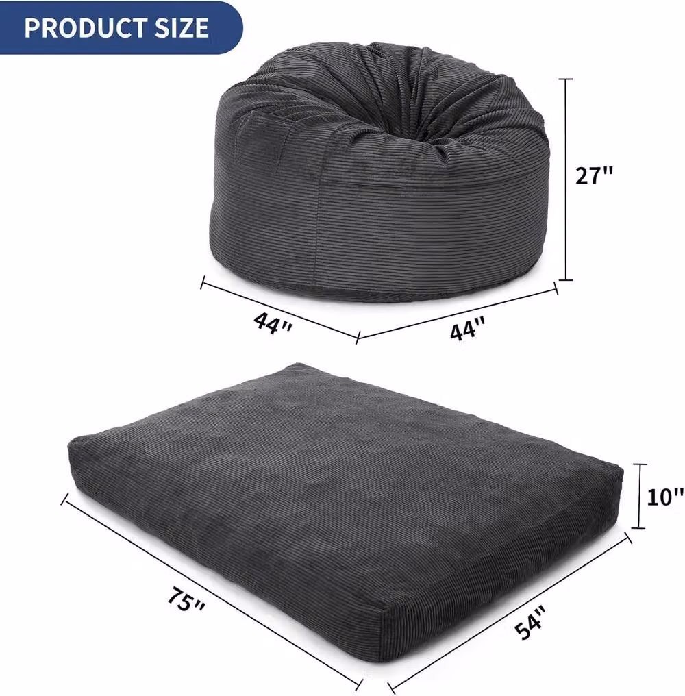London Boutique 2-in-1 Convertible Bean Bag Chair and Floor Sofa Bed with Removable Cover, Grey – 3