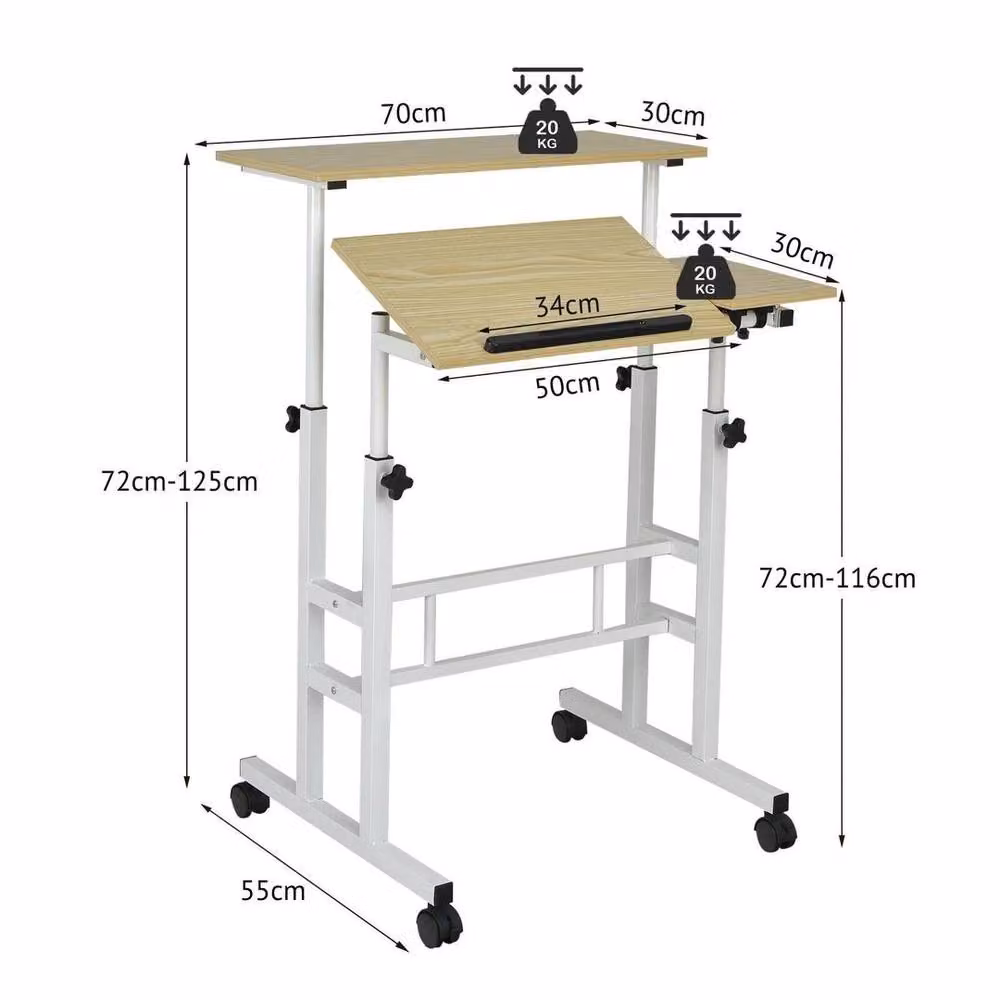 EONLION Mobile Standing Desk Laptop Computer Cart in Brown, W: 100 cm – 2