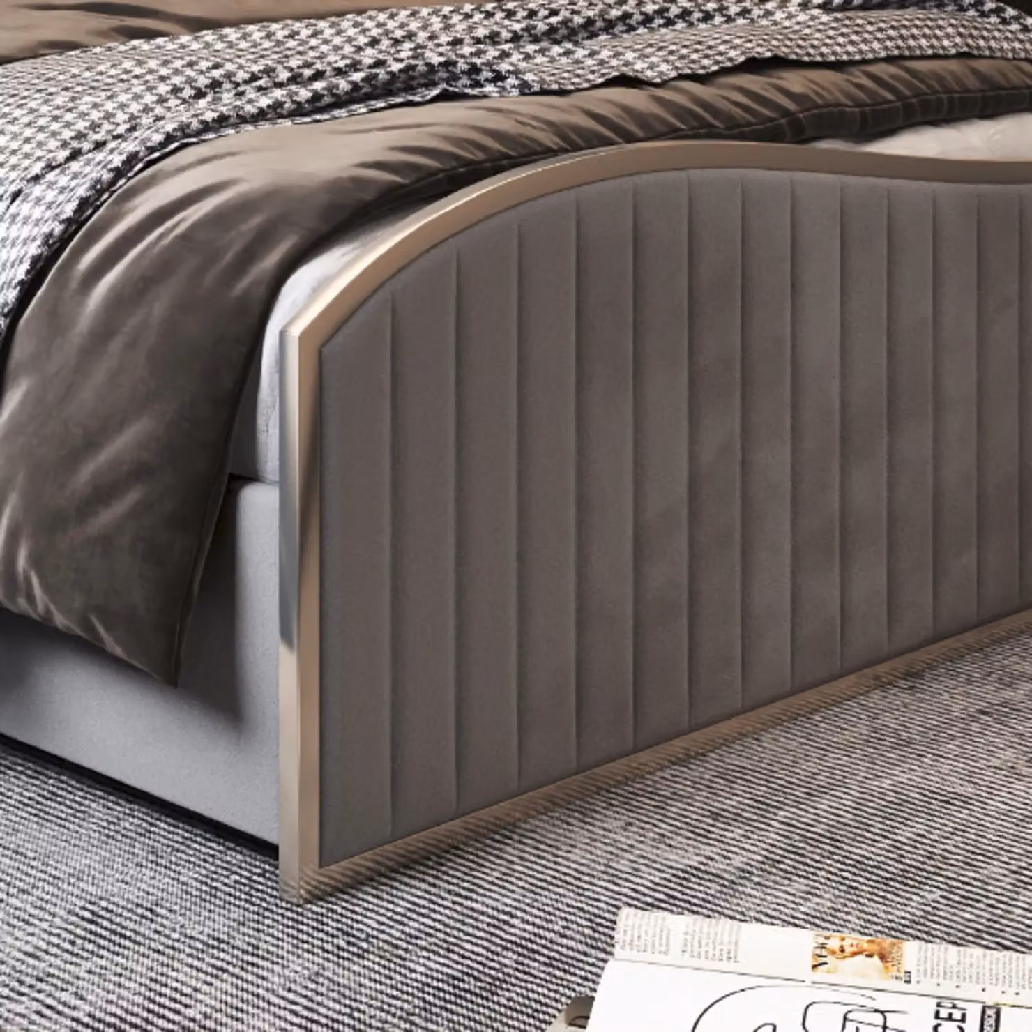 Casani Brixton Upholstered Soft Velvet Metal Bed Frame in Grey, W/D/H: 140 x 200 cm – 3