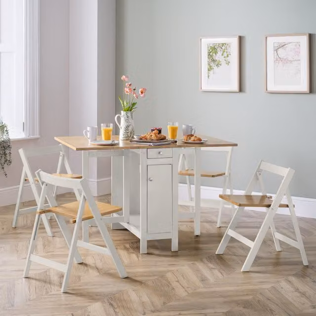 Julian Bowen Savoy White Rectangular Drop Leaf Wood Dining Set