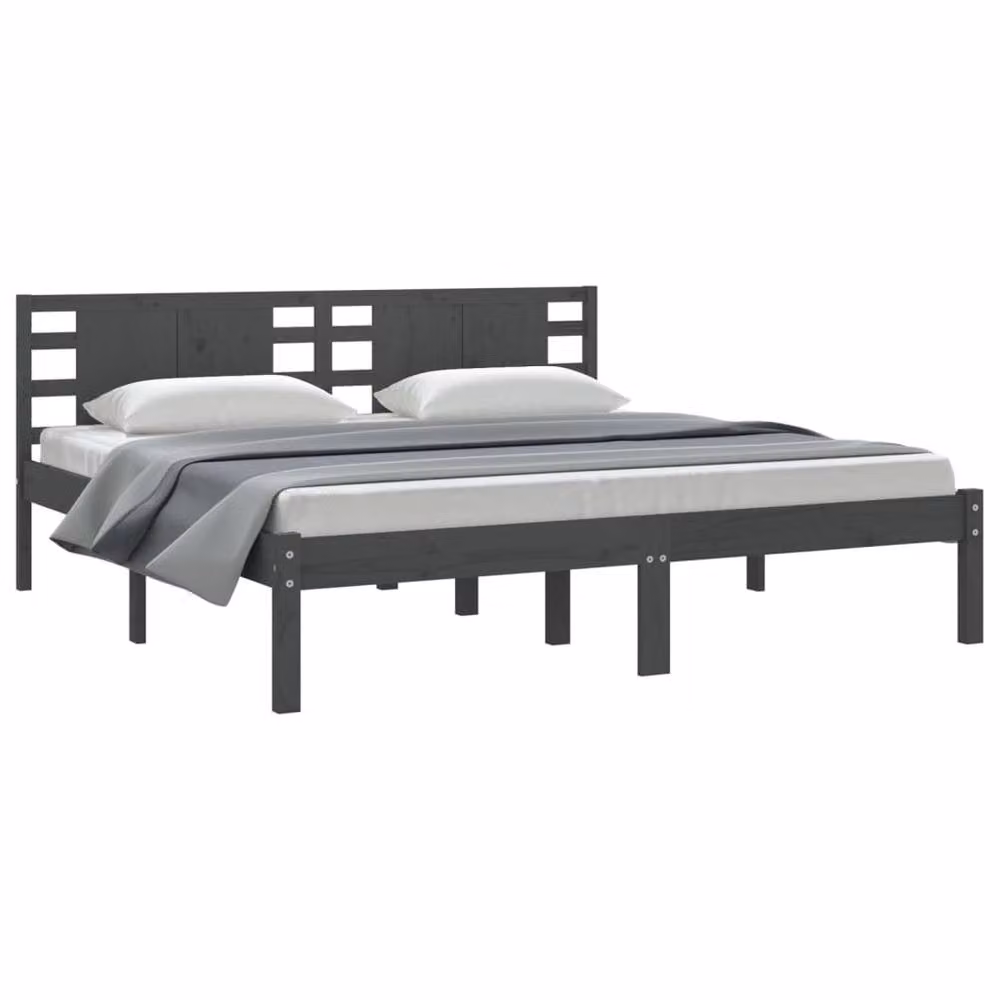 Berkfield Home Grey Solid Pine Wood Bed Frame W/D: 200 x 200 cm – 3