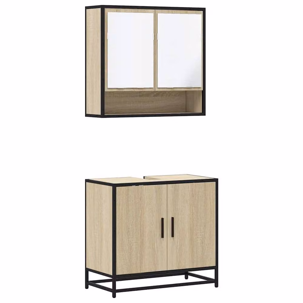 Berkfield Home 2 Piece Industrial Bathroom Furniture Set with Vanity Unit and Mirror Cabinet in Sonoma Oak Brown – 2