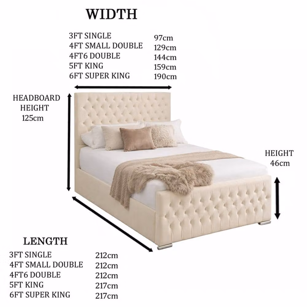 Desire Deco Kensington Upholstered Bed Frame in Light Beige, Size: 180 x 200 cm – 2
