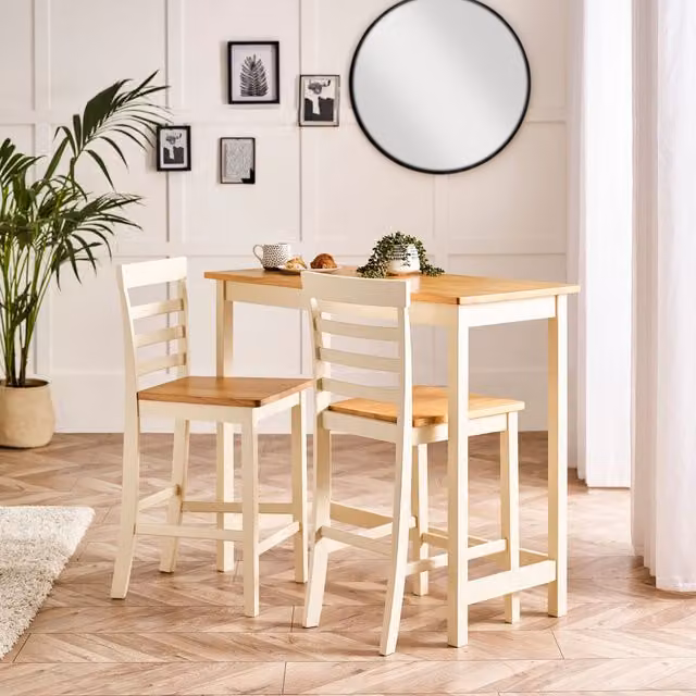 FurnitureboxUK Rye Oak Bar Table and Chair Set in Oak and Beige